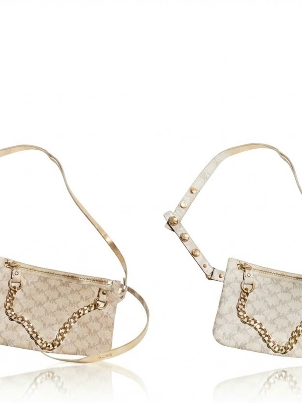 Michael Kors Beige Logo Crossbody with Gold Chain Strap
